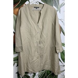 Addition Elle Plus Size 22 Lagenlook Linen Blend Button Front 3/4 Sleeves Blouse